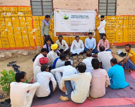 घंटियाली:– घंटियाली मरू उत्थान किसान उत्पादक संगठन की ग्रामीण किसान बैठकों का दौर जारी है जिसके तहत रविवार को